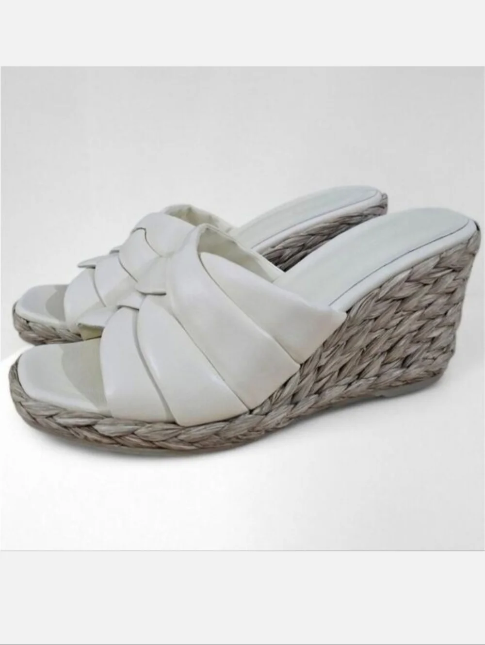 NEW Vince Gilian Woven Espadrille Wedge Sandal Marble Cream Size 8